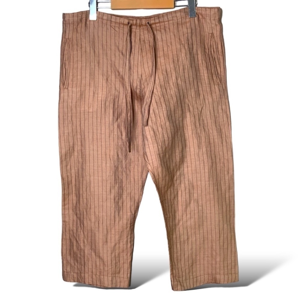 Striped Drawstring Cropped Pants - Brown